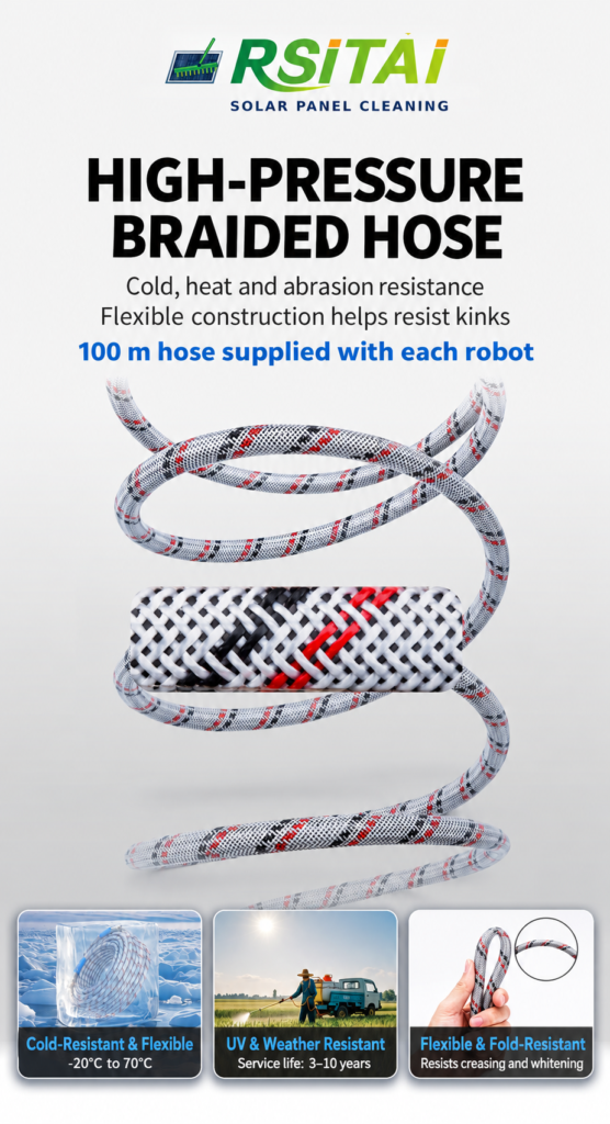 Braided high-pressure water hose for the RSITAI solar panel cleaning robot
