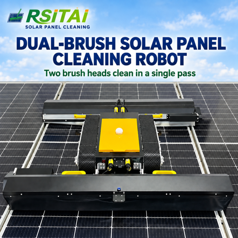 RSITAI dual-brush tracked robot positioned on solar panels