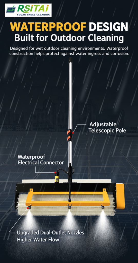 RSITAI roller brush features including telescopic pole, waterproof connector and spray nozzles